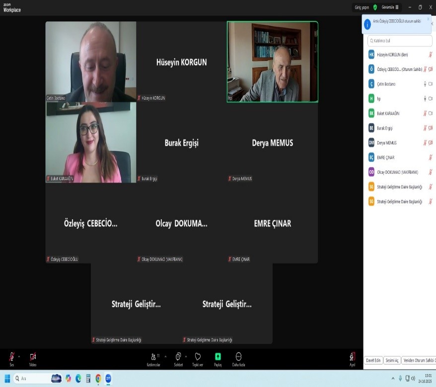 Bartın Üniversitesi Strateji Geliştirme Daire Başkanlığı tarafından, 2025 yılı Birim Danışma Kurulu Toplantısı online olarak gerçekleştirilmiştir.

Toplantıda, stratejik planlama ve izleme faaliyetlerimiz hakkında paydaşlarımıza bilgilendirme yapılmıştır. Üniversitemizin