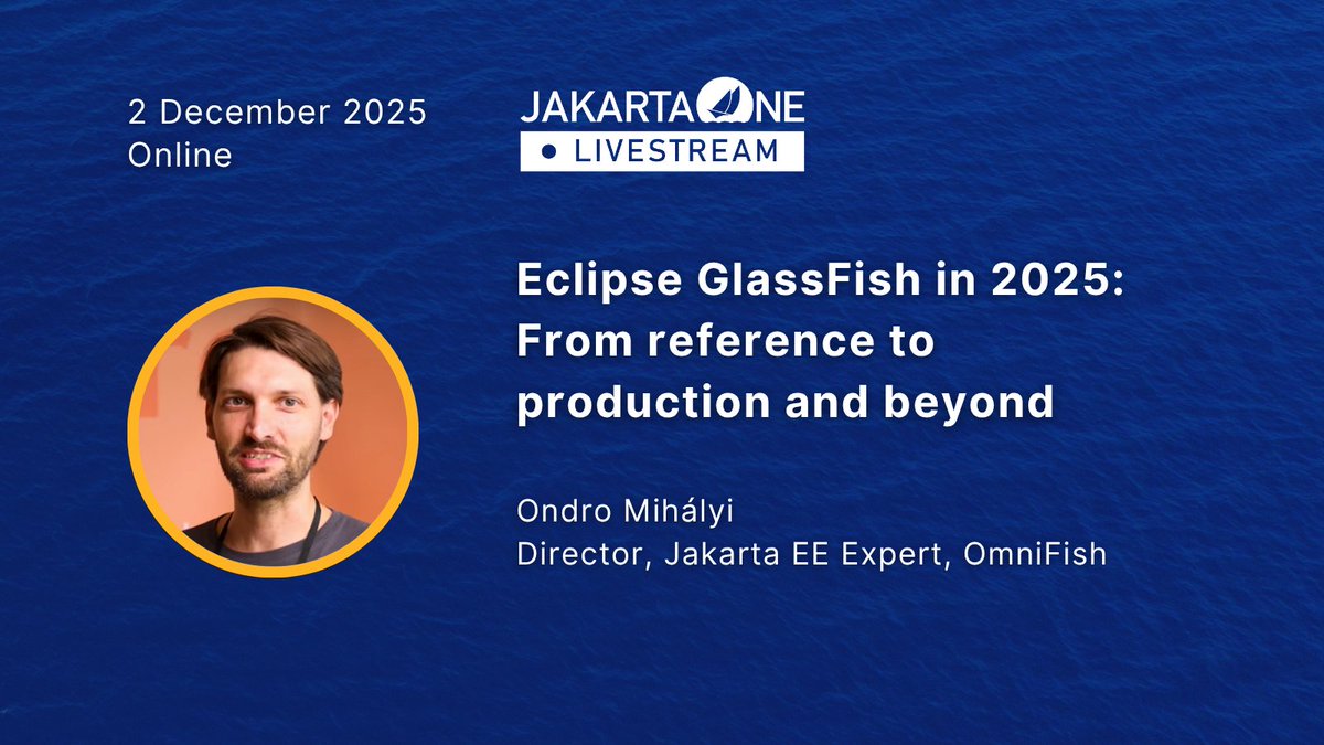JakartaOneConf's tweet image. 🎙️ Meet @OndroMih, Director at @OmniFishEE and @JakartaEE expert!
Hear his insights on Eclipse GlassFish at JakartaOne Livestream 2025 on 2 December!
Register now 👉 hubs.la/Q03PF3cg0
#JakartaEE #opensource #CloudNativeJava #Java