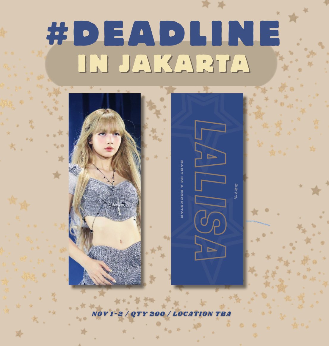 acelalisam__'s tweet image. #DEADLINE_IN_JAKARTA 
Hello! giving away 200pcs lalisa hand banner during 2 concert days! Let’s cheer for our rockstar 🤲🏻
Time and location will be announce on d-day! See you ☺️ 
cc: @babymoon0327