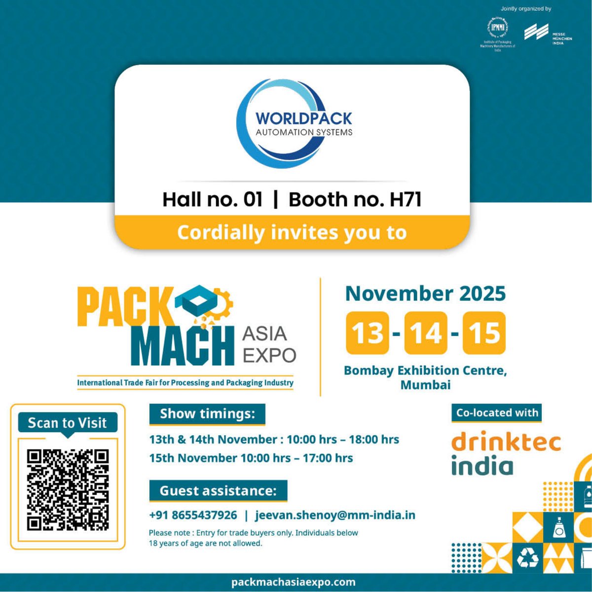 Worldpack is ready for #PackMachAsiaExpo 🚀

📍 Booth H71 | 📅 13–15 Nov | Mumbai

Explore our smart labeling &amp; automation solutions!

#Worldpack #PackagingInnovation #TradeShow2025 #FutureOfPackaging
