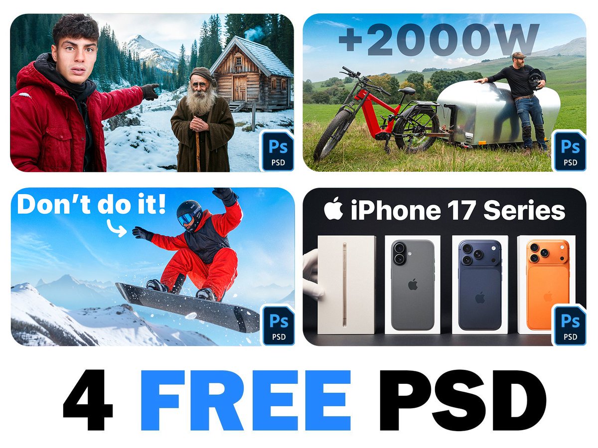 Finnqeks006's tweet image. 🚀FREE 4 Thumbnails PSD Pack!
Here’s how to get it:   
1️⃣Drop a like❤️
2️⃣Hit that retweet🔁 
3️⃣Comment “PSD” below👇
I’ll send the Drive link straight to your DMs.  (make sure you’re following  
#psd#thumbnail