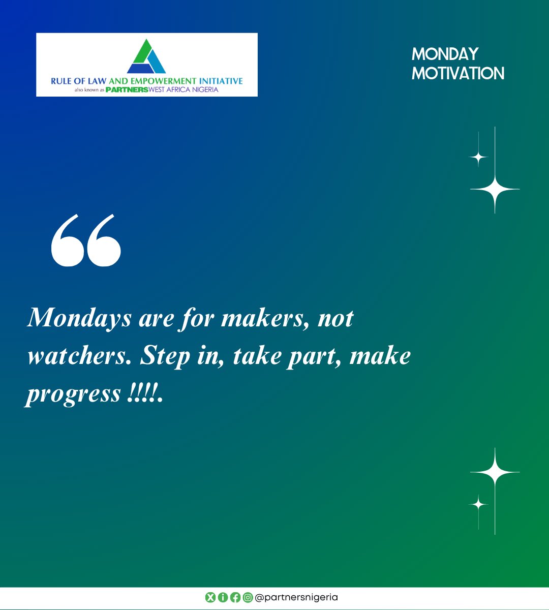 partnersnigeria's tweet image. Mondays are for makers, not watchers. Step in, take part, make progress !!!!.

#PWAN #Partnersnigeria #MondayMotivation #mondayismonday