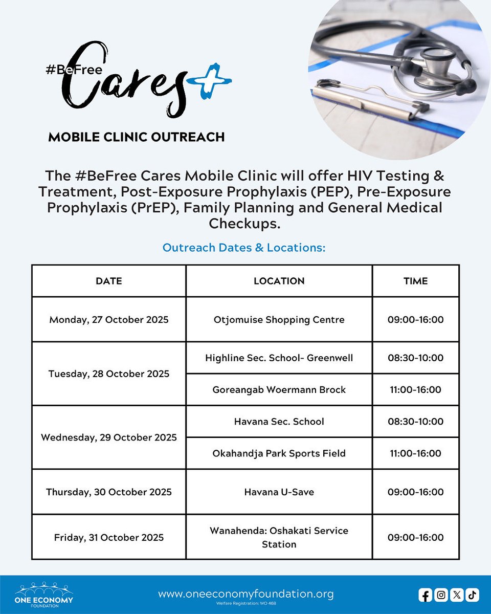 📌 Take note of the #BeFree Cares Mobile Clinic outreach schedule for this week.

We’re bringing health services closer to you, look out for when we’ll be in your community and don’t miss out!