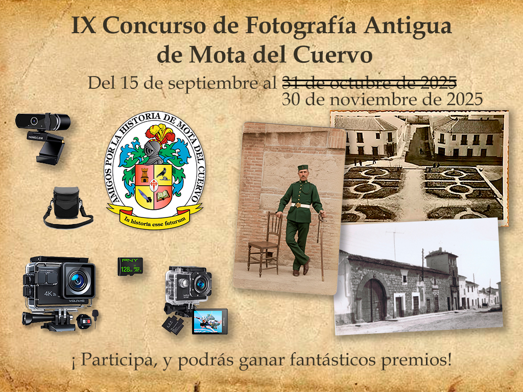 Debido a la gran aceptación del IX Concurso de Fotografía Antigua de Mota del Cuervo, ampliamos la fecha de finalización al 30 de noviembre, para dar tiempo a algunos participantes a traer más fotografías para el concurso.

¿Te animas a participar?

#concurso #Historia