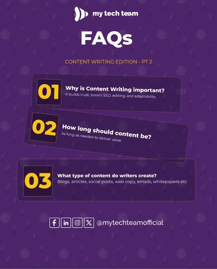 mytechteam's tweet image. ✍️ Content Writing Edition - Pt 2!
​We&apos;re back with answers to your most asked questions about content creation.
​What&apos;s your biggest challenge when writing content? Share your tips or questions below!👇
​#ContentWriting #ContentMarketing #SEO #DigitalMarketing #FAQs #MyTechTeam