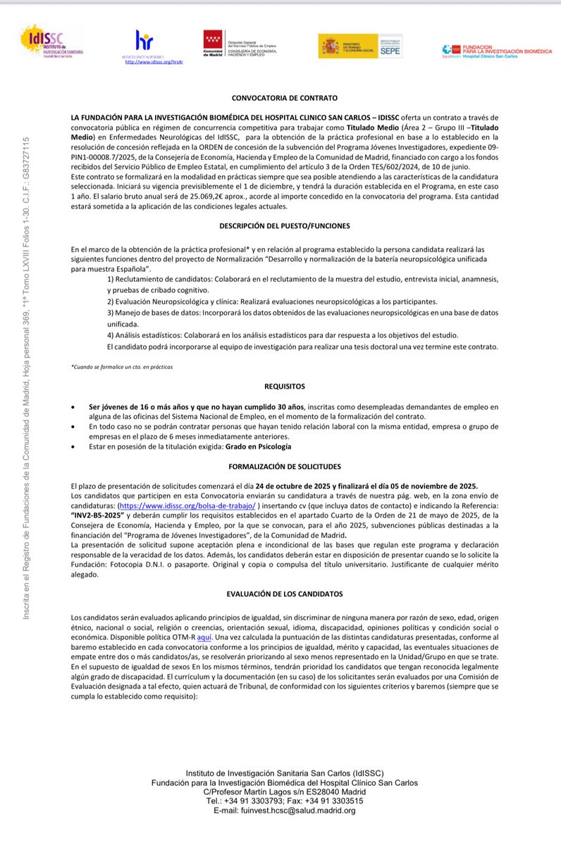¡¡Oferta de trabajo en nuestro grupo en neuropsicología!! Para jóvenes investigadores 

lnkd.in/dD3n4rRw

<a href="/DiezCirarda/">MDiezCirarda</a> <a href="/CristinaDA_/">Cristina Delgado Alonso</a> <a href="/iNeuroClinico/">iNeuroClinico</a>