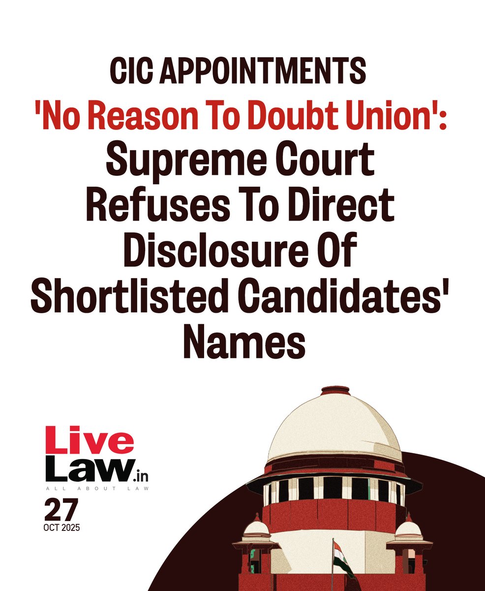 LiveLawIndia's tweet image. The Court noted the assurance of the Union that the CIC appointments will be completed within 2-3 weeks.
Read more: bitl.to/5FD3
#SupremeCourt #CIC