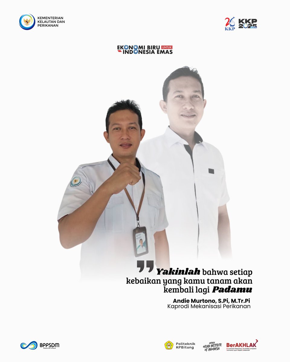 bppsdmpkpbitung's tweet image. ✨ #SobatBahari!

Awali pekanmu dengan penuh semangat bersama motivasi dari Kaprodi Mekanisasi Perikanan Politeknik KP Bitung, Andie Murtoni,S.Pi,M.Tr.Pi 🌊🔥

#kkpgoid
#swtrenggono
#inradiarta
#bppsdm_kp
#rudisaranga