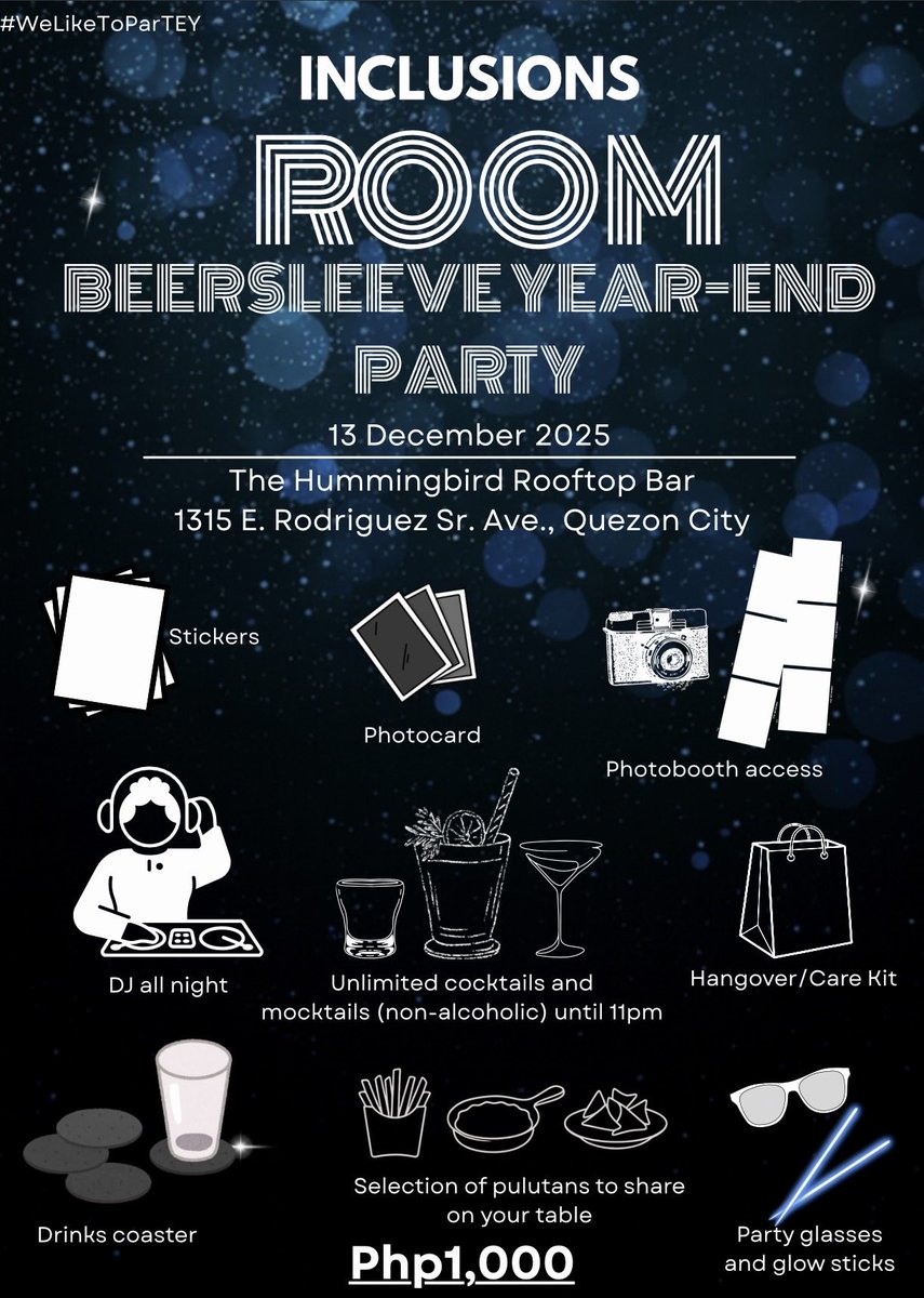 ‼️ROOM BEERSLEEVE YEAR-END PARTY ‼️

Not long to go until our year-end party! We’ve opened a few slots for Berries, A’TIN, families and friends to join in.

If you’re wondering what to expect, think drinks, party, drinks, dancing — in any order you like. 😉

Whether planning to