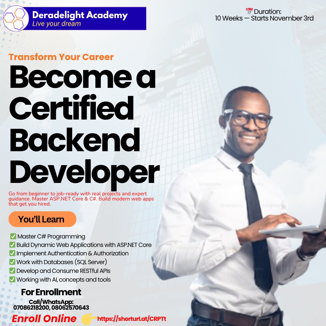 SmartSkillsHub's tweet image. 🚀 Don’t miss out!
Master .NET Core & C# Web App Development — and gain the skills top employers want.
✅ Hands-on projects
✅ Mentorship-driven learning
✅ Online + In-class
✅ Certification upon completion
Few seats left 🔥
👉 Enroll now
#DotNetDeveloper #CSharp #BackendDeve