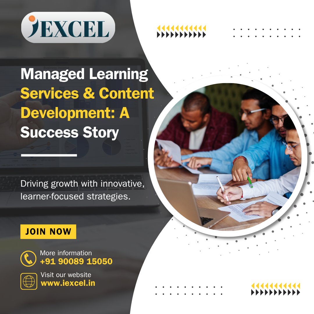 IexcelLearning's tweet image. Managed Learning Services & Content Development: A Success Story by iExcel 
At iExcel, we believe that learning should be impactful, scalable, and aligned with business goals. 
📞 +91 90089 15050
🌐 iexcel.in
✉️ info@iexcel.in
#iExcel #ManagedLearningServices