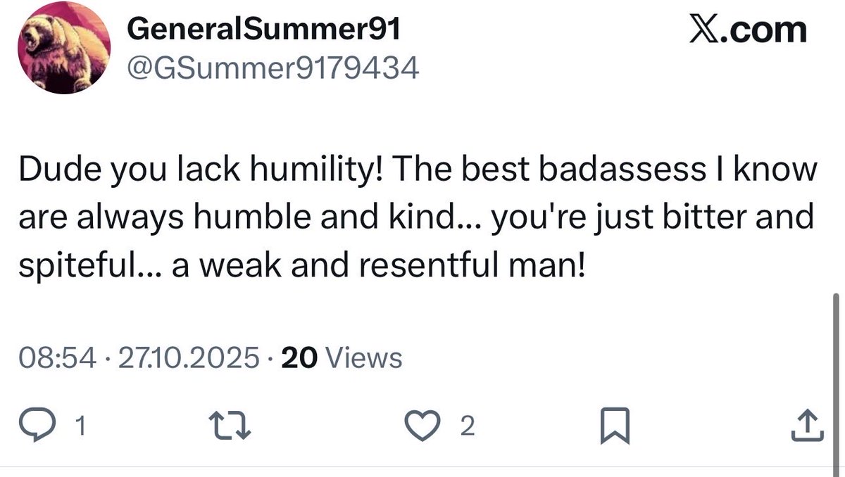 olddog100ua's tweet image. Russia stole my home, killed my friends, destroyed our communities and commits genocide in Ukraine daily.

DAMN RIGHT!!!!  I’m bitter and spiteful, weak? No. I don’t hide behind an anonymous account on X