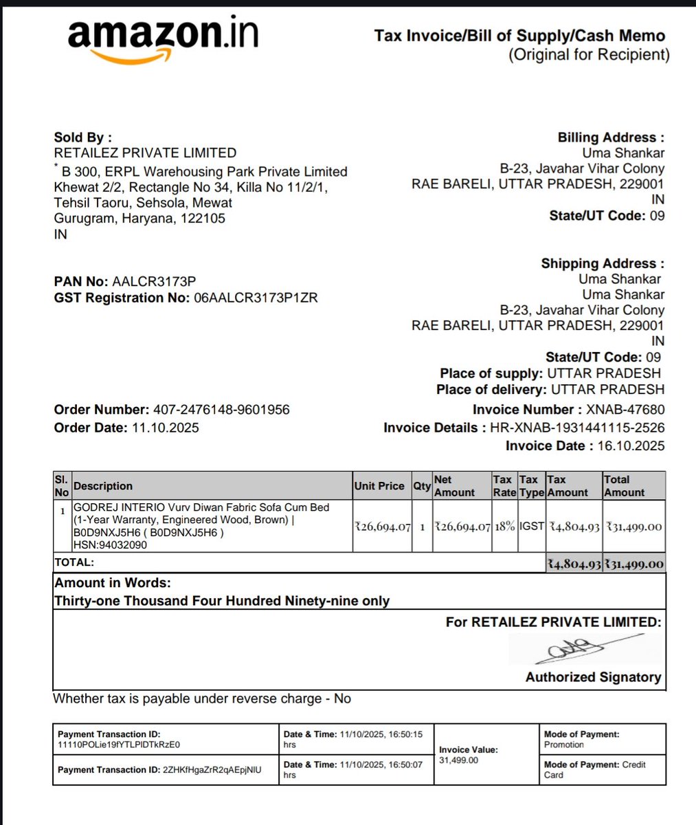 umamaan's tweet photo. @GodrejInterio4U @godrejinterio4
@amazonIN
Even company reported false report that installation has been done. But there is no installation has been done. Amazon is also making fraud. It is showing replacement can be done till 29.10.2025 but replacement also disabled from amazon https://t.co/ZJiVnbSjVo