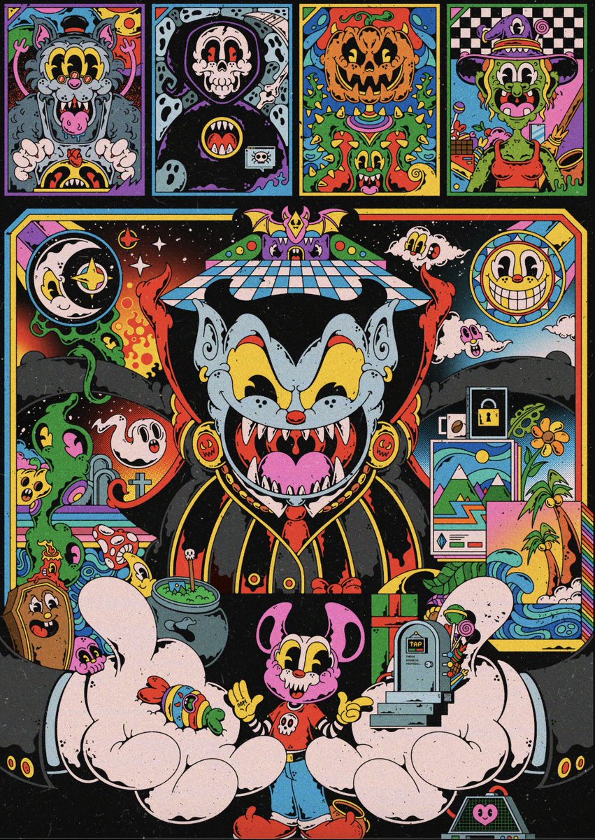 DarrenSRS's tweet image. We&apos;re dropping a sick Halloween-themed piece for today&apos;s 6529 Meme Card!

&apos;No TAP, No Treat&apos; by @uyo66_ features some incredible art, including the artists&apos; signature retro cartoon vibes, and goes live from 2.40pm UTC onwards over at 6529. io/the-memes/mint. Don&apos;t miss this one!