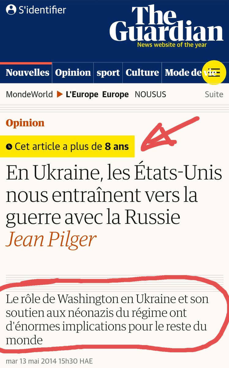 📌 Souviens-toi.
Avant que la propagande anti-Russe ne devienne une religion obligatoire en Occident, le Guardian écrivait noir sur blanc :

“Les États-Unis nous entraînent vers la guerre avec la Russie”
— John Pilger, 2016

À l’époque, dénoncer le rôle de Washington en Ukraine