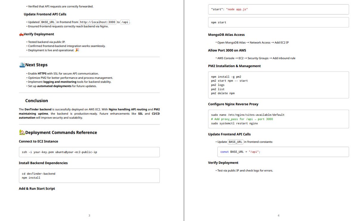 sanjeev60160287's tweet image. 🚀 DevTinder Backend is LIVE on AWS EC2!

💡 Node.js + MongoDB Atlas powering seamless APIs

⚙️ PM2 keeps it 24/7 alive | Nginx handles smart routing

🔐 Secure. Scalable. Production-ready.

Next → SSL, Monitoring &amp;amp; Auto-Deploy 🌐

#BuildInPublic #NodeJS #AWS  #LearningInPublic