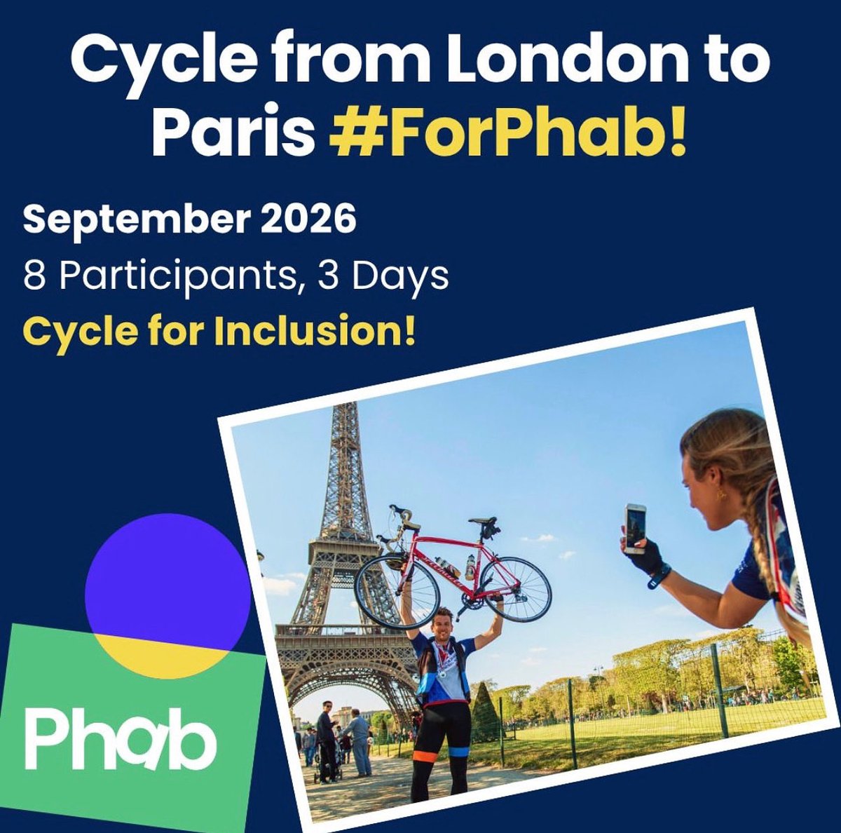 Iamphabwirral's tweet image. Ride from London to Paris, #ForPhab! 🇬🇧➡️🇫🇷

Over 3 days, cycle 300 miles through stunning countryside, cross the Channel and finish at the Eiffel Tower 🛣️⛴️🗼

Included:
✅ Hotels, breakfast &amp;amp; dinner
✅ Support vehicle
✅ Sky Blue Adventures

📧 Interested? iamphab@mail.com