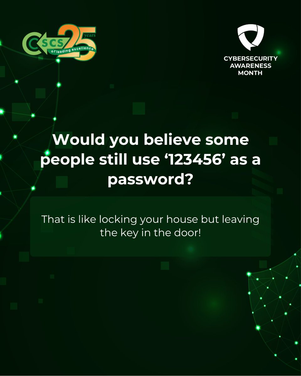 CSCSNigeria's tweet image. Happy Monday! 

It is still Cybersecurity Awareness Month, and we’ve got more fun cyber facts just for you!

#CybersecurityAwarenessMonth25 #CybersecurityTips