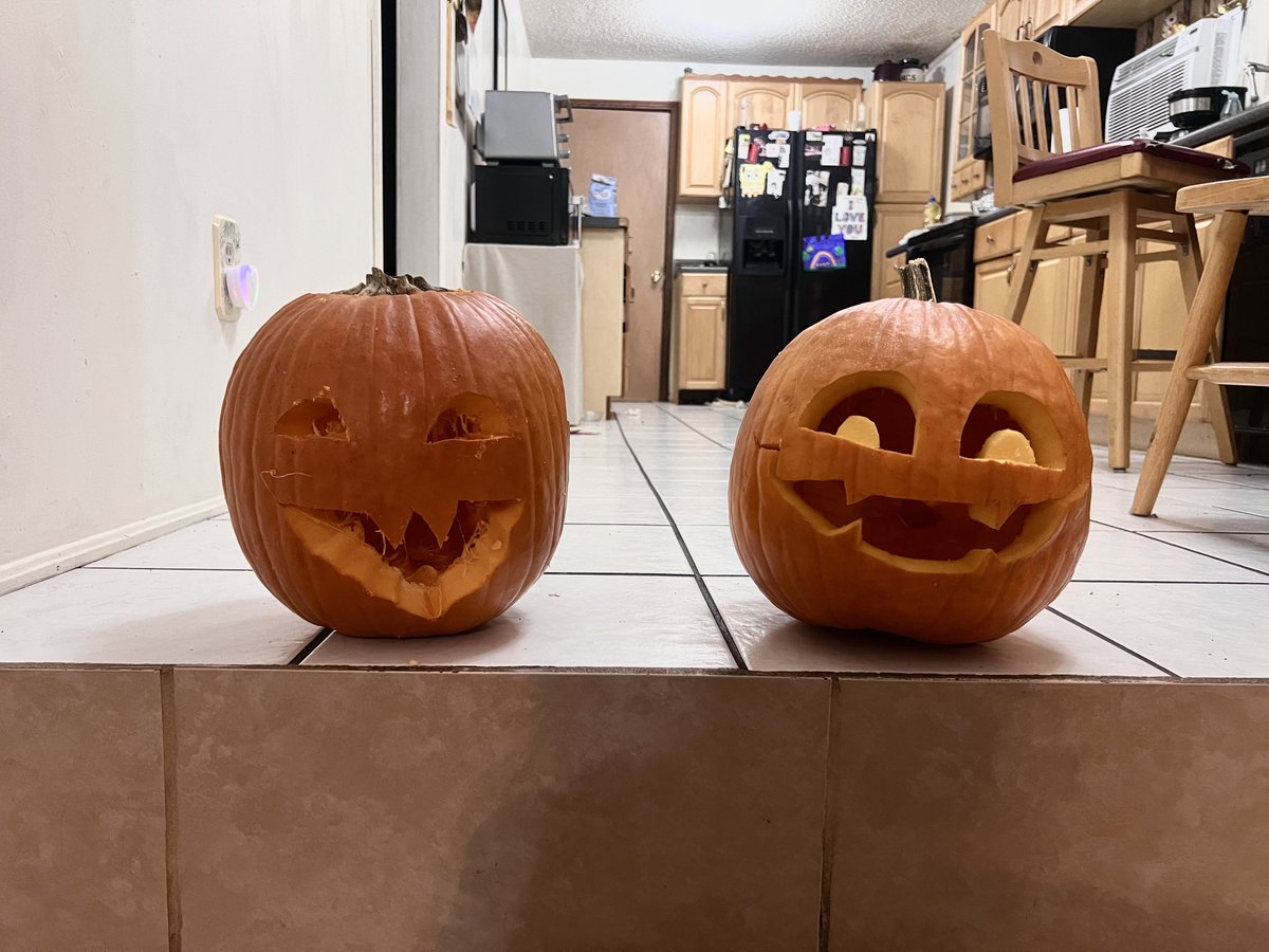 WhatTheWhisp's tweet image. Mine and my partner’s pumpkins for the season :))