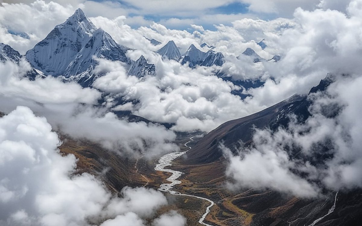 Mr_TanveeRs's tweet image. The Himalayas — where the Earth rises to kiss the sky. 🏔️
Stretching over 2,400 kilometers across Nepal, India, Bhutan, Tibet, and Pakistan, the Himalayas are not just mountains — they’re a living legend carved by time and devotion.
Here, clouds weave around sacred peaks like…