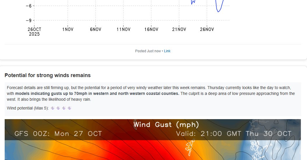 Forecast charts on The Signal are now graded 🌡️🌧️💨
Each one is scored out of 5 to show how strong the signal is for things like wind, rain or cold. Hopefully this makes the outlooks clearer and the key points easier to spot! theweatheroutlook.com/signal