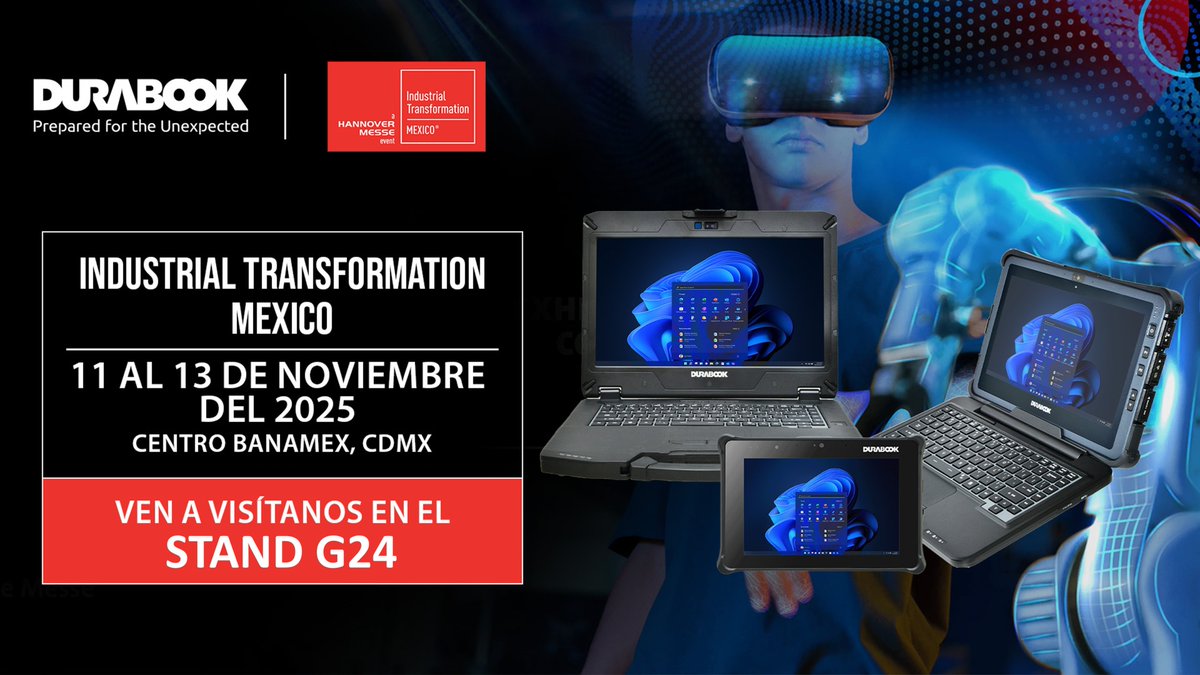 DURABOOK's tweet image. Estamos entusiasmados de presentar nuestras más recientes innovaciones en #CómputoRobusto en #ITM2025. Conoce a #Durabook en el stand G24 y descubre el poder del cómputo robusto impulsado por IA. 
🔹 Agenda una demostración aquí: durabook.com/es/events/indu… 
#Industria40