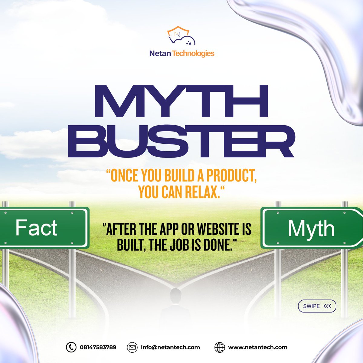 NetanTech's tweet image. Myth Buster
A lot of people think once a product is built, the hard work ends.
In reality maintenance, updates, user support, and security never stop.
That’s what keeps your product alive and relevant.
 A successful product is always evolving.

#TechMythBuster #NetanTech #Product