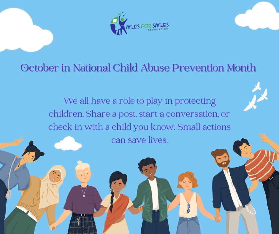 We all have a role to play in protecting
children. Share a post, start a conversation, or
check in with a child you know. Small actions
can save lives. <a href="/miles4smilesNL/">M4S</a> #childabusepreventionmonth