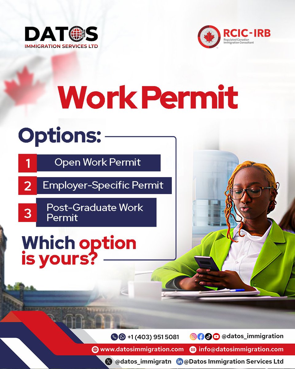 datos_immigratn's tweet image. Not all work permits are created equal.  From open options to employer-specific or post-graduate pathways, the right choice depends on your goals. Let Datos Immigration match you with the best fit for your Canadian journey.

#WorkInCanada #DatosImmigration #VisaTips #CanadaDream