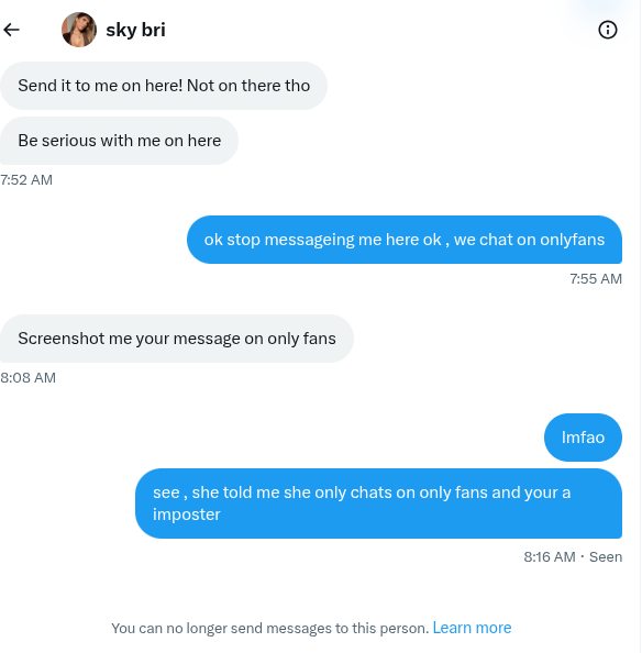 KevsHereToPerve's tweet image. Hi, i really dont get why people pretend to be girls who have onlyfans, i can just join the girls onlyfans and ask if she sent message on twitter, all you do is make them money and then get nothing lol