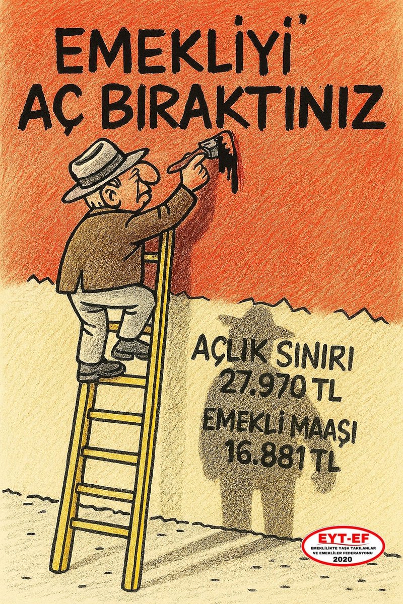 Milyonlarca emekliyi açlık sınırının altına iten politikalarınız kabul edilemez

Yılların emeği bugün sefaletle ödüllendiriliyor

#Emekli sadaka değil hak ettiği onurlu yaşamı istiyor‼️

#EmekliyiAçBıraktınız
#5000KısmiyiMasadaBıraktınız
<a href="/RTErdogan/">Recep Tayyip Erdoğan</a> <a href="/isikhanvedat/">Prof. Dr. Vedat Işıkhan</a>
Hakem Faul Bshis