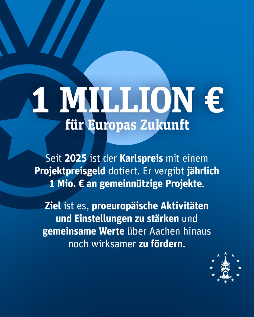 karlspreis_ac's tweet image. Since 2025, the #Karlspreis has included project funding to support pro-European initiatives. Each year, €1 million is made available to non-profit and pro-European projects. Funding decisions are made jointly by the Foundation and the Prize laureate.
karlspreis.de/de/der-karlspr…