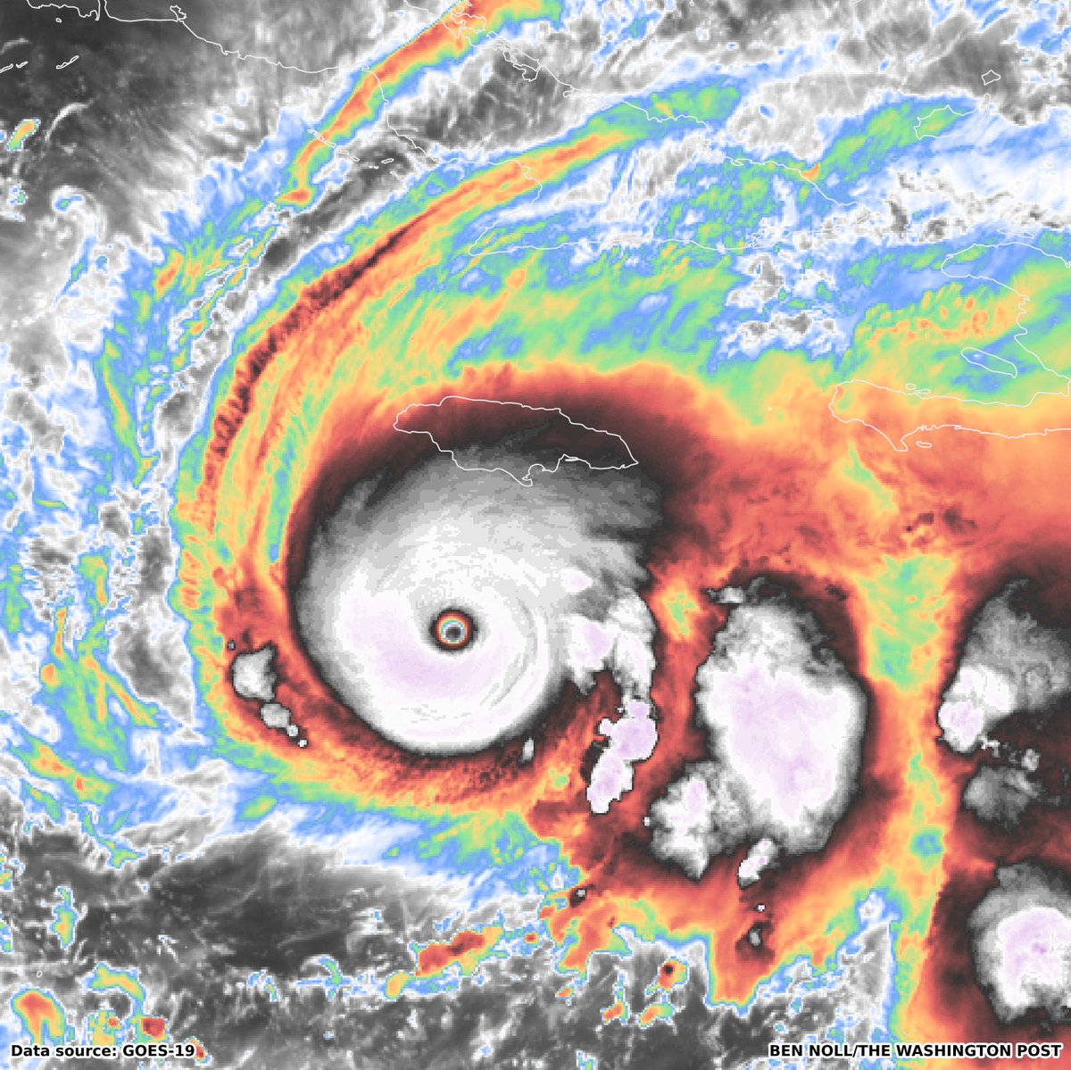 Melissa strengthened into a Category 5 storm early Monday, with winds of 160 mph, about 100 miles south of Jamaica.

The storm's central pressure dipped to 917 hPa.

With three Category 5 storms this season, 2025 is now second to 2005 for the most Category 5s on record.
