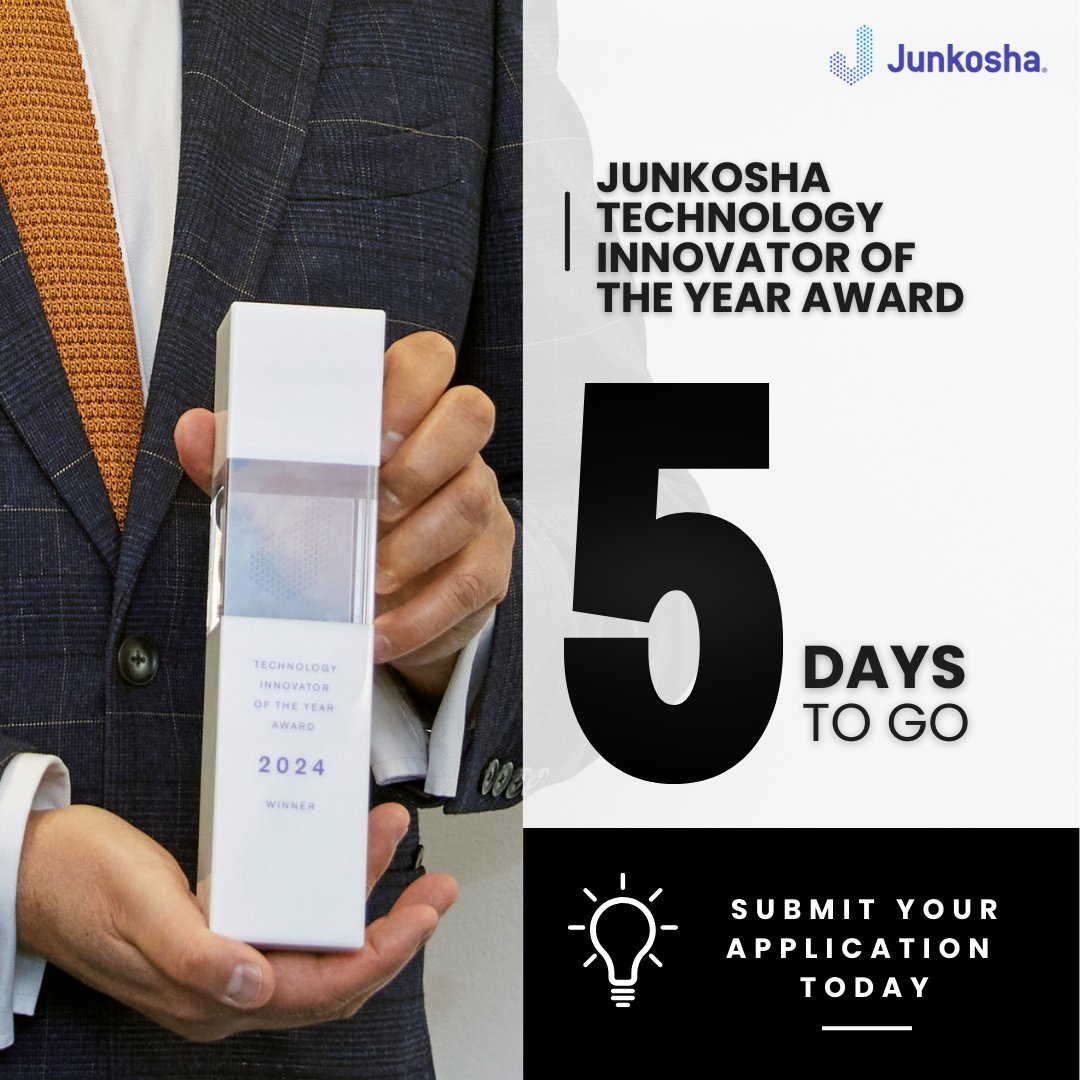 5 days remain to submit for the Junkosha Innovator Award.

Don’t miss your chance to gain global recognition.

Apply here: junkosha.com/en/news/awards

#EnablingTechnologyInnovators #JunkoshaAward