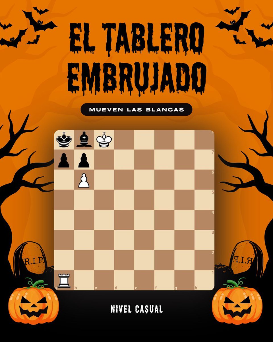 ChessExcelsior's tweet image. Los tableros embrujados 👻♟️ ¡Disfruta de Halloween con Chess Excelsior 🎃 

Las piezas cobran vida bajo la luna llena…
¿Podrás romper el hechizo y encontrar la jugada ganadora en cada posición? 🕸️

🕯️ El tablero te observa… juega si te atreves.

#ChessExcelsior #Ajedrez #Chess