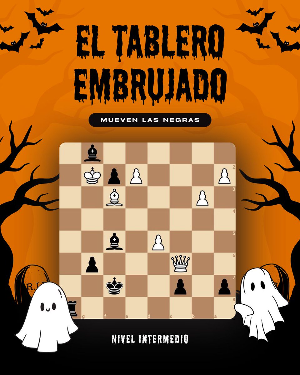 ChessExcelsior's tweet image. Los tableros embrujados 👻♟️ ¡Disfruta de Halloween con Chess Excelsior 🎃 

Las piezas cobran vida bajo la luna llena…
¿Podrás romper el hechizo y encontrar la jugada ganadora en cada posición? 🕸️

🕯️ El tablero te observa… juega si te atreves.

#ChessExcelsior #Ajedrez #Chess