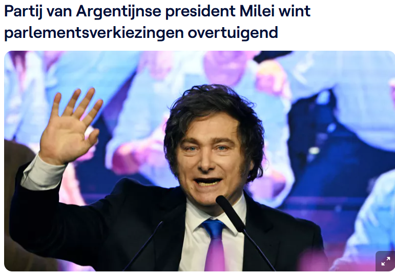 Mauritsvdr's tweet photo. In Vlaamse media, zelfs bij De Tijd, is de berichtgeving over Javier Milei éénzijdig negatief. Dat is omdat ze Argentinië niet kennen. Een land waar mensen hun spaargeld en welvaart meerdere keren in rook zagen opgaan door een spilzuchte en corrupte overheid. Uiteraard is elke politicus die het consequent anders aanpakt - minder overheid, meer welvaart- er populair.

Minder overheid is in dit land nog steeds een "extreem" gedachtengoed. De resultaten zijn er naar. Zelfs bij begrotingsakkoorden duwen veel toch weer naar extra belastingen in plaats van minder overheid. We kunnen wat leren uit Argentinië en van Javier Milei.