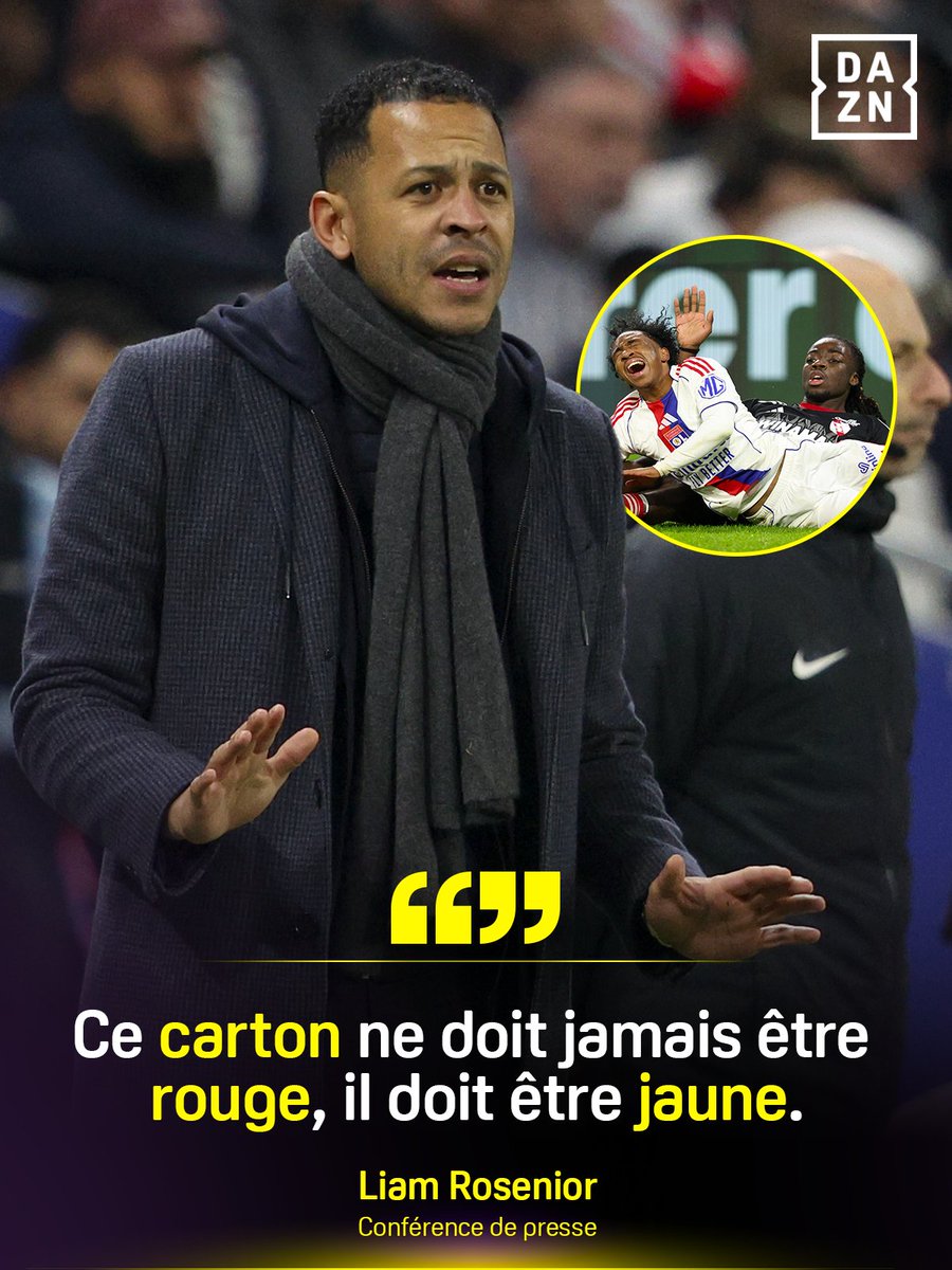 DAZN_FR's tweet photo. 🎙 | Liam Rosenior est revenu sur le carton rouge d’Ismaël Doukouré suite à son tacle sur Malick Fofana. ❌🟥 https://t.co/lqtF2btWv4