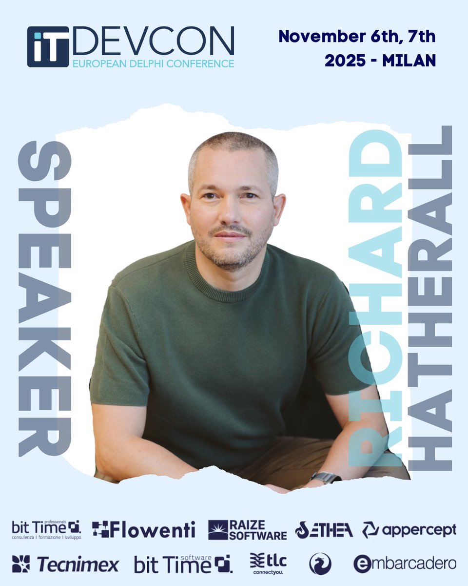 Speaker at ITDevCon 2025: Richard Hatherall
Richard Hatherall is an Embarcadero MVP and developer with over 25 years of experience.
He will be present at ITDevCon 2025 with the speech:
➡Leverage the cloud revolution with Appercept and AWS
Agenda &amp; tickets itdevcon.it/en/home-englis…