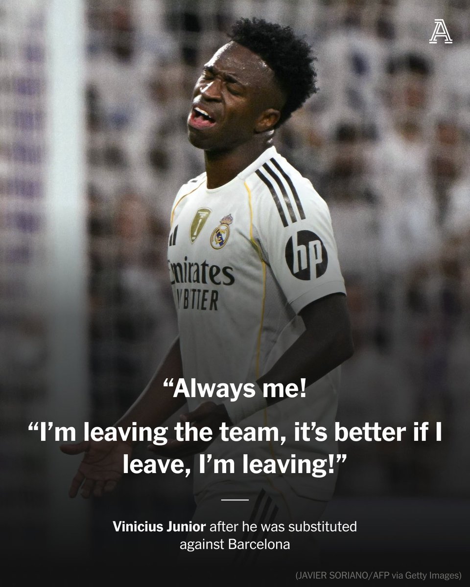 When Vinicius Junior was replaced in the 72nd minute of El Clasico with Real Madrid 2-1 up against Barcelona, he reacted with anger.

TV cameras captured the Brazilian asking "Me?!" five times, calling out to coach Xabi Alonso and exclaiming "Always me!" before he headed straight