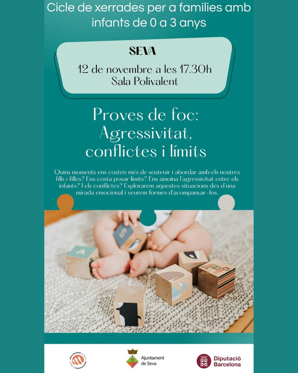 👶 Ens amoïna l'agressivitat entre els infants❓

✅ Xerrada 'Proves de foc: Agressivitat, conflictes i límits'
📌 12/11 | 17:30 h | Sala Polivalent | #Seva 
🗣 Cicle de xerrades per a famílies amb infants de 0 a 3 anys

<a href="/Mancoplana/">Mancomunitat La Plana</a>
