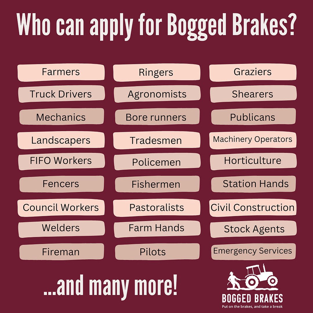RUboggedmate's tweet image. We have blokes from all walks of life come to Bogged Brakes. 
Don't think you are elligible? Just apply &amp;amp; let us work that out.  
#areyouboggedmate 
#boggedbrakes
