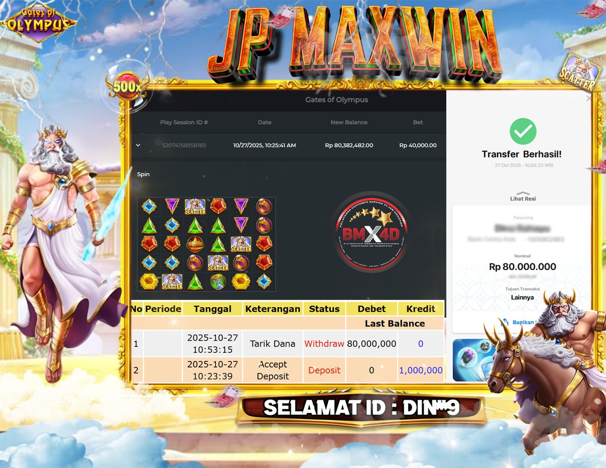 putripu93530027's tweet photo. BUKTI JP MEMBER BMX4D 

MEMBER YANG BERHASIL MENANG BESAR DI - BMX4D
ID : DIN**9
WD : RP 80,000,000
GAME : *Gates of Olympus*

#bmx4d #bmx4dcom #bmx4dnet #bmx4dorg #bmx4dlogin
#bmx4dlink #linkalternatifbmx4d #bmx4dslot https://t.co/B0NlBz0UVM