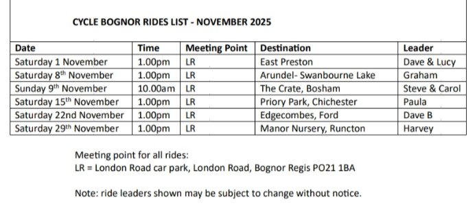 cyclebognor's tweet image. Our last ride for October is done and dusted, the next ride will be this Saturday 1 November.....so here's the November schedule!