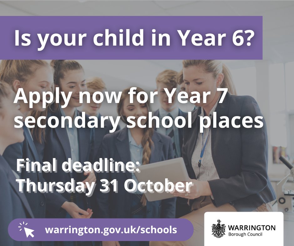 🎓 Is your child in Year 6?
⏳ Time is running out!
The deadline to apply for their Year 7 secondary school place is this week — Thursday 31st October.
🗓️ Apply now to avoid missing out!

Families who haven’t applied yet need to act ASAP!

👉 orlo.uk/MfcHO