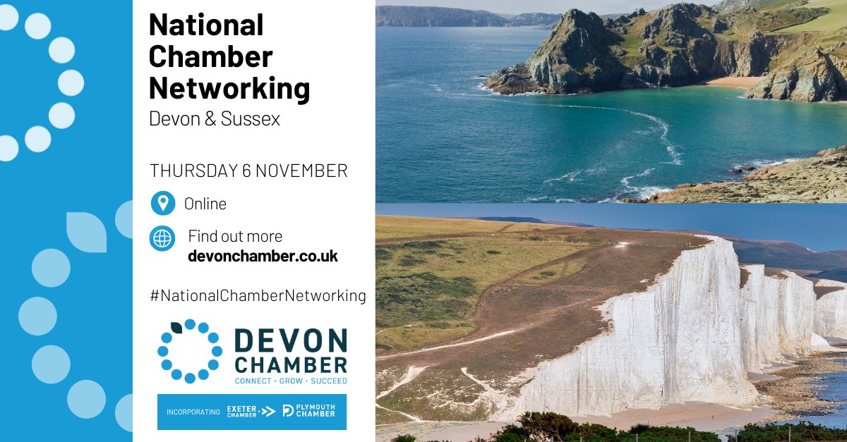 We’re offering Devon Chamber members the opportunity to connect with <a href="/SussexChamber/">Sussex Chamber</a> members for a special online National Chamber Networking event on 6 November to explore new opportunities, share insights and build lasting partnerships 🌐

Find out more: bit.ly/4n5P8OO