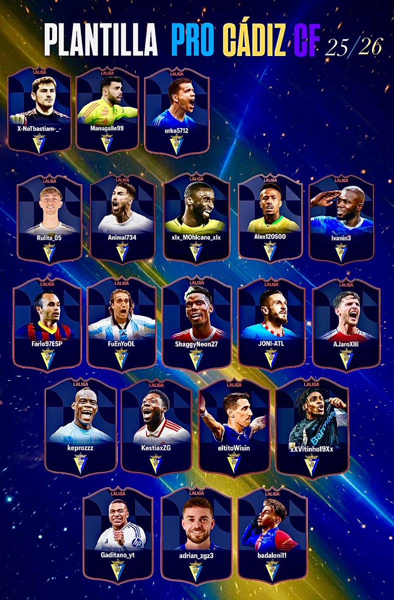 Teníamos muchas ganas de anunciar, la que será nuestra plantilla en <a href="/EVFOfficial_/">Elite Virtual Football</a>  VAMOS CADISTAS 💛💙
#CadizCF