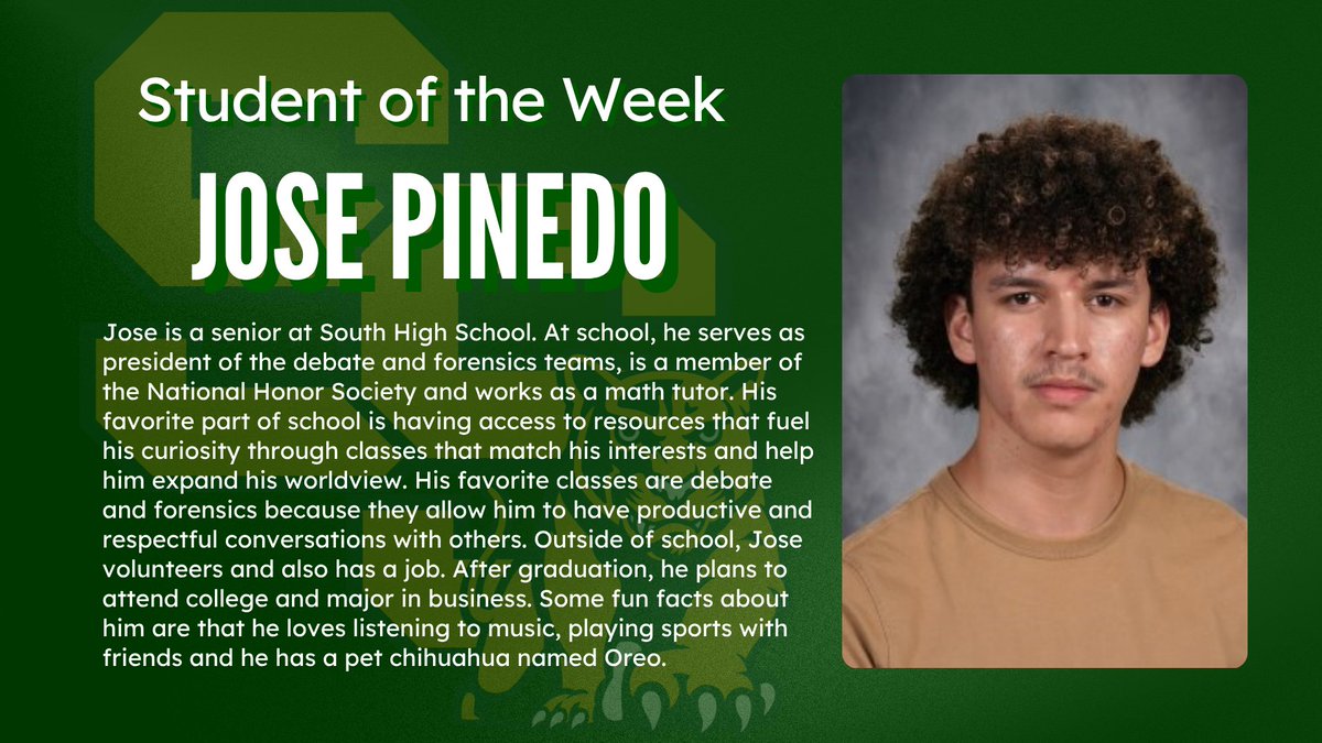 Congratulations to senior, Jose Pinedo, SHS Student of the Week! #cougarpride