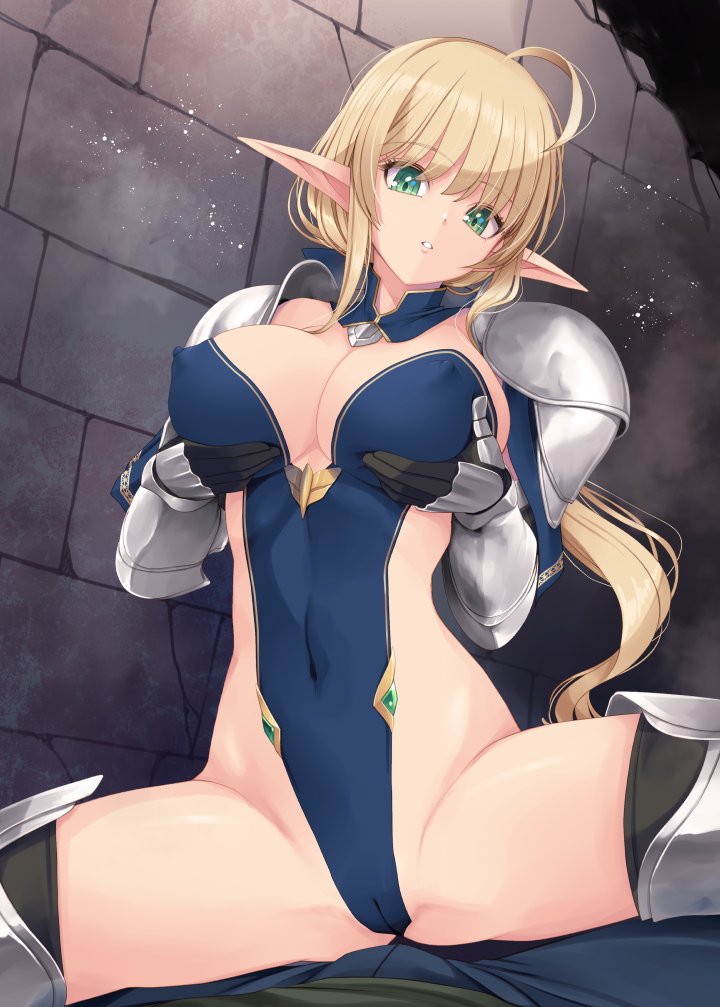 自分の乳を支えるエルフできた。 