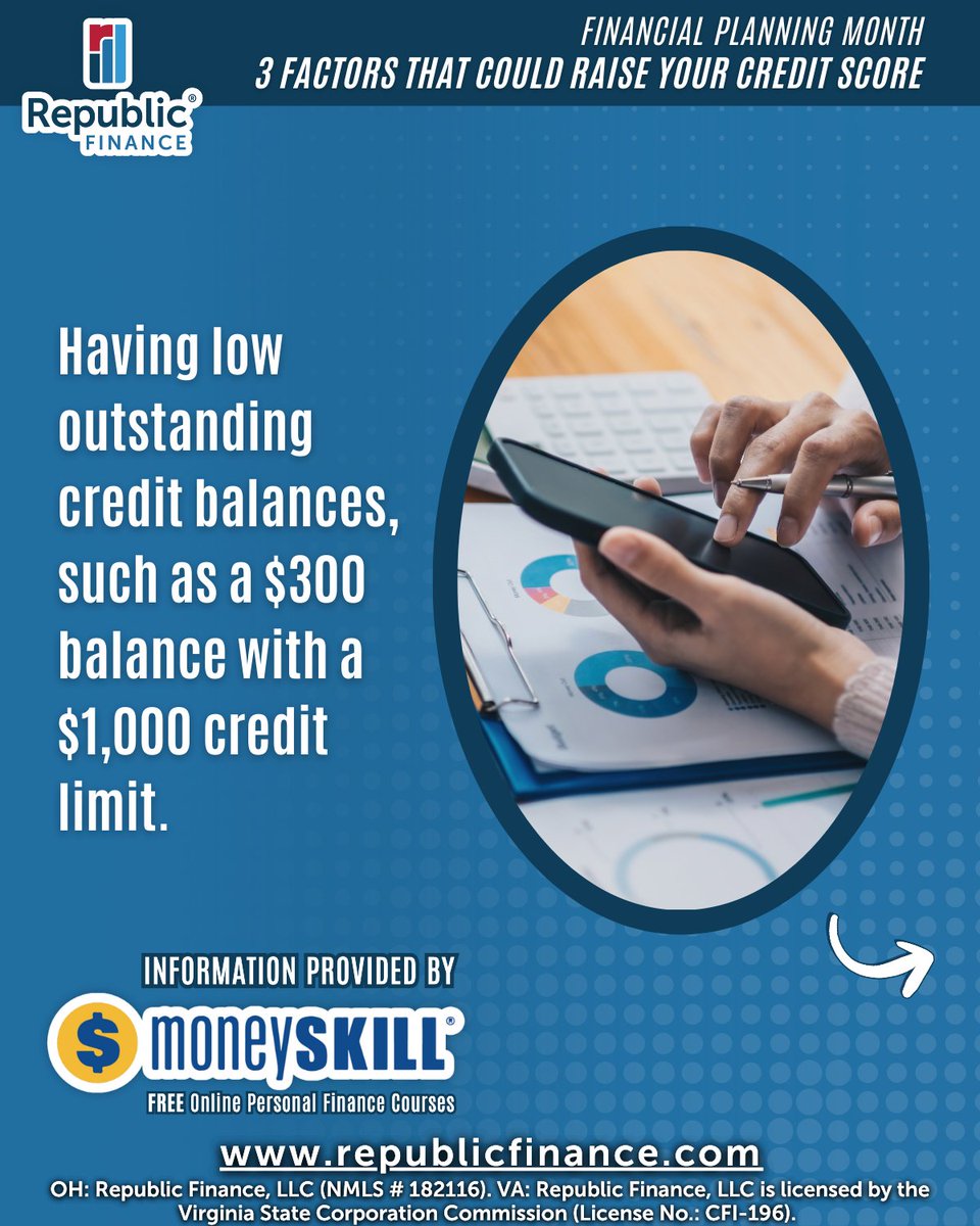 RepFinance's tweet image. Small changes can make a big impact on your credit!🌟

To wrap up Financial Planning Month, we’re spotlighting 3 Factors That Could Raise Your Credit Score — straight from our FREE MoneySKILL® courses!

Learn more about credit with FREE MoneySKILL® courses on our website!